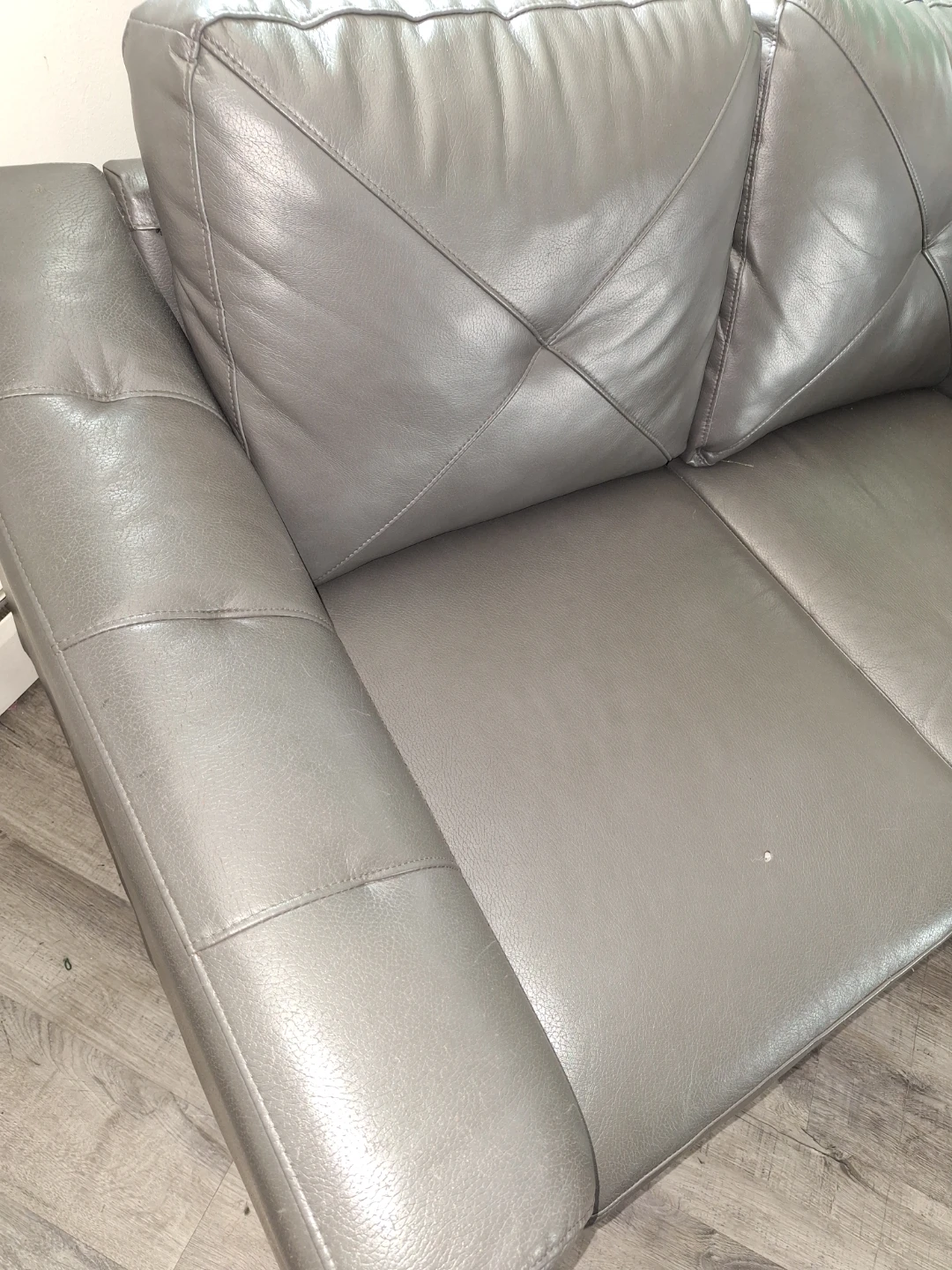 Grey Faux Leather Loveseat - photo 2