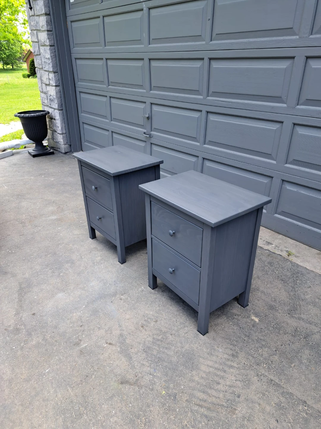 Pair of Grey Two-Drawer Nightstands