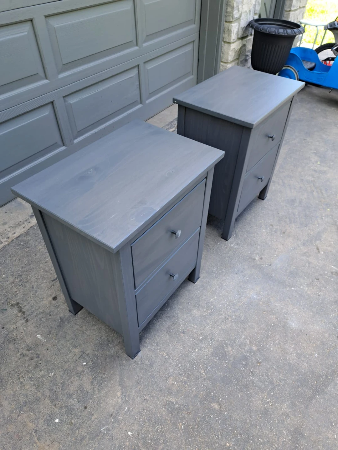 Pair of Grey Two-Drawer Nightstands - photo 2