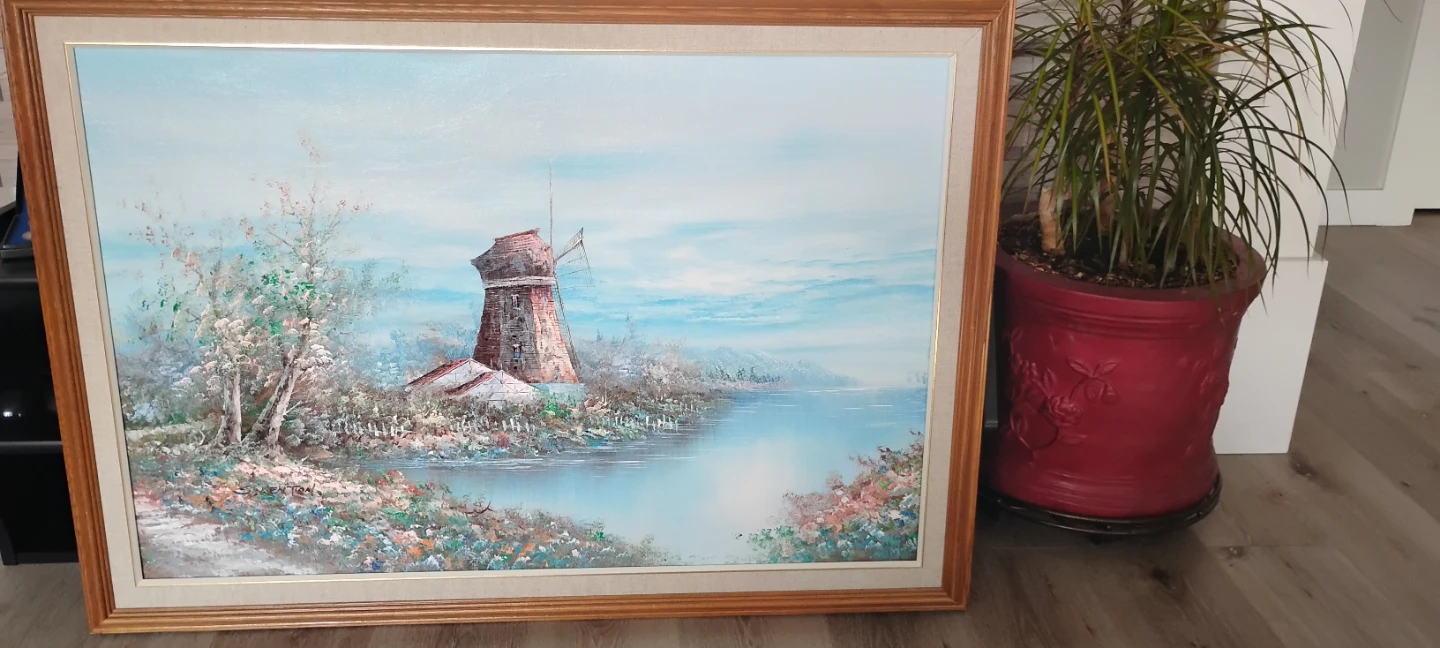Oil Painting of a Windmill Landscape
