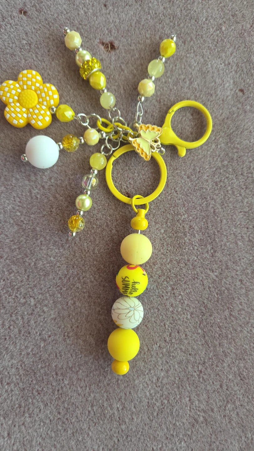 Yellow Beaded Butterfly Flower Keychain Charm