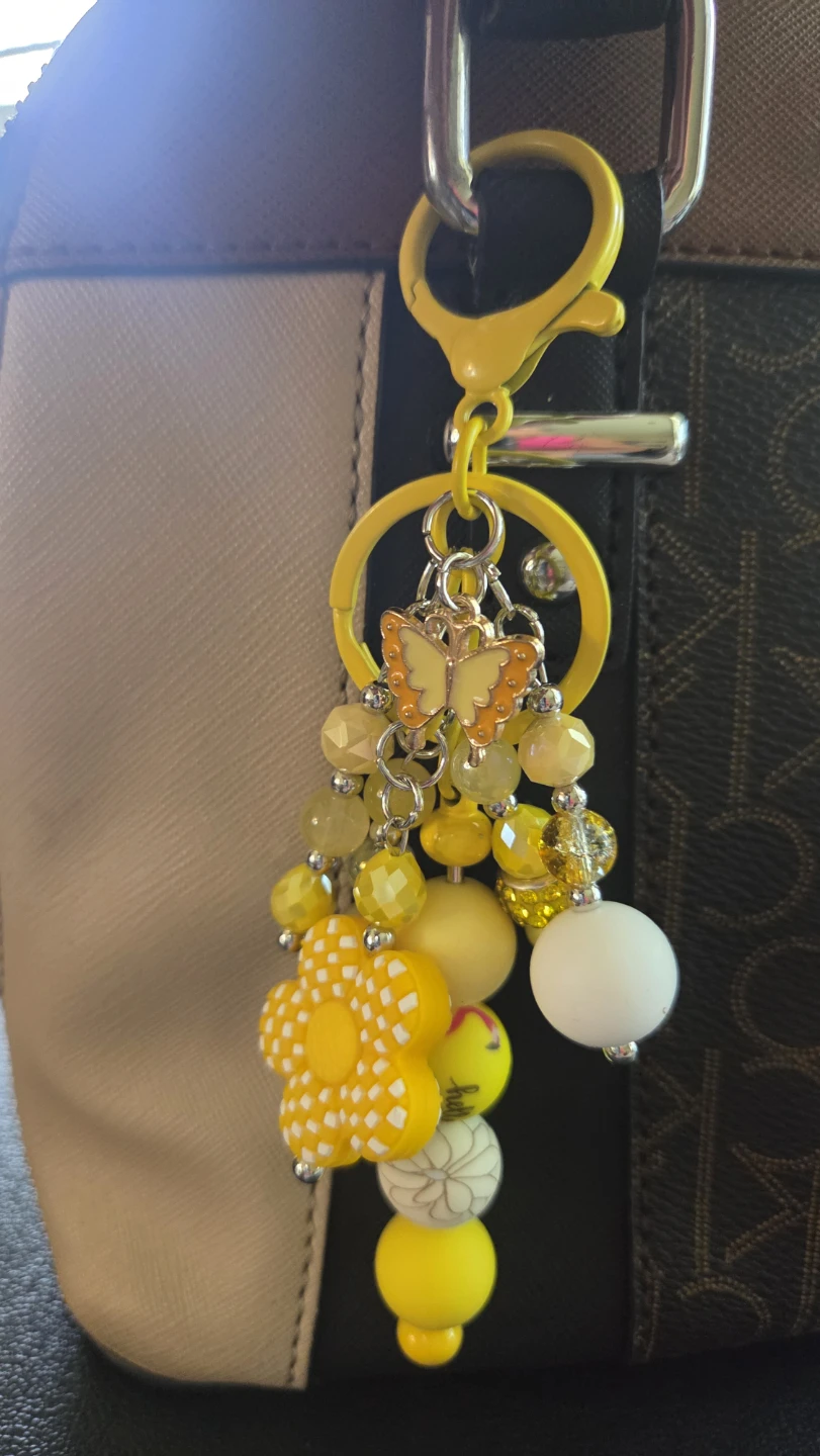 Yellow Beaded Butterfly Flower Keychain Charm - photo 2