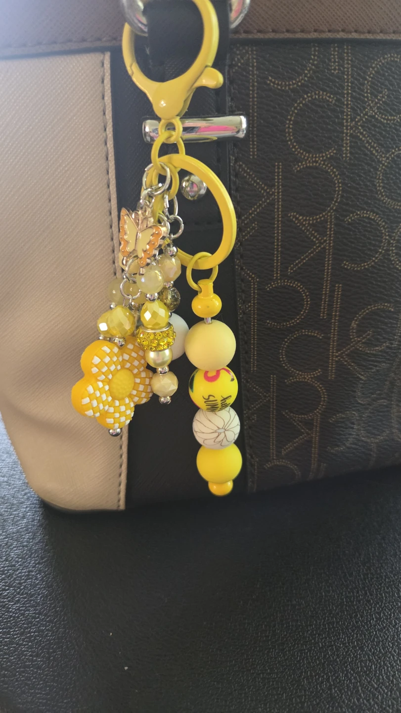 Yellow Beaded Butterfly Flower Keychain Charm - photo 3