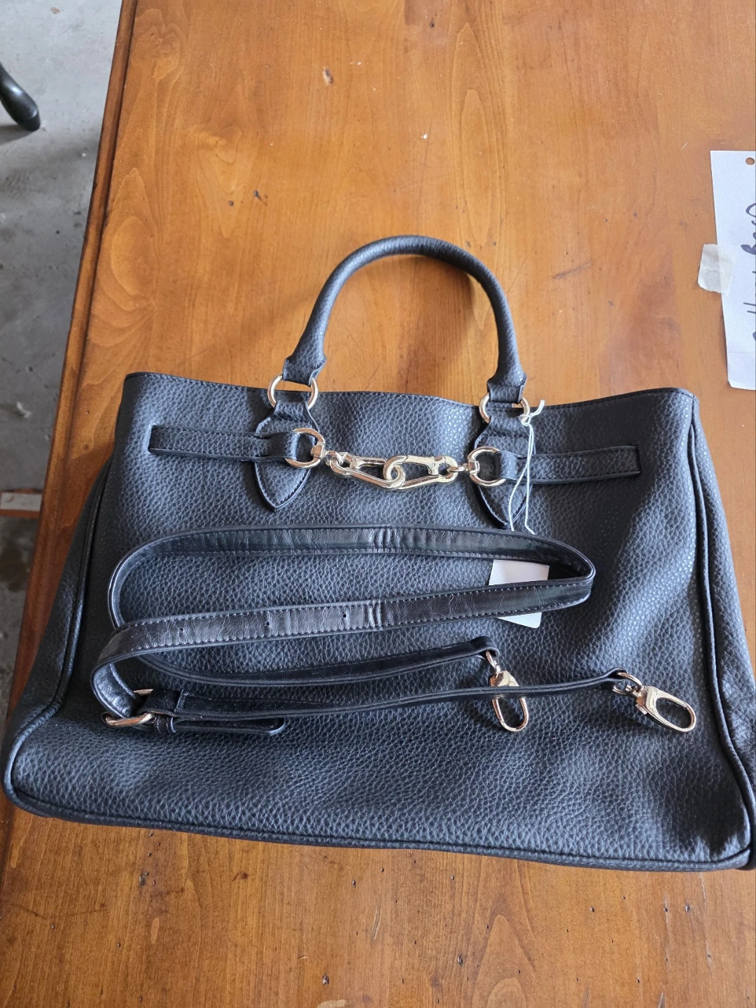 JUSTFAB Black Faux Leather Tote Bag