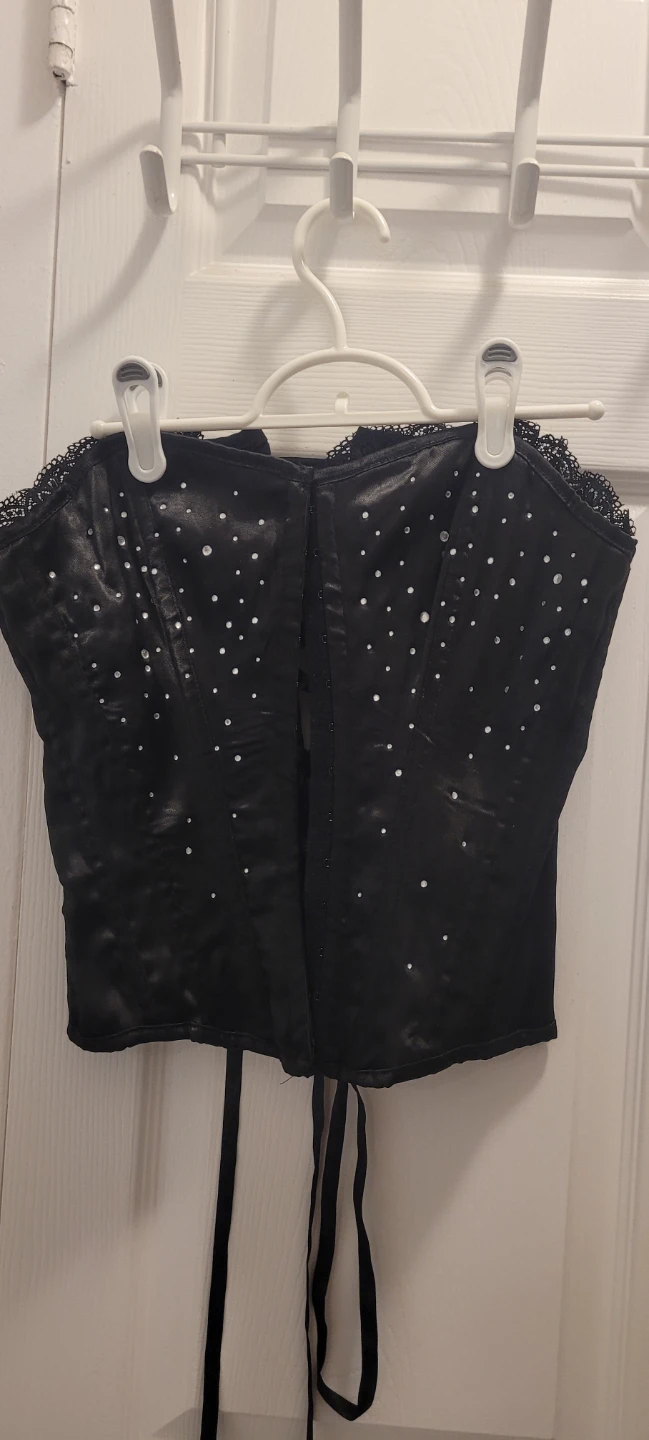 Black Corset with Rhinestones and Lace Trim - photo 4