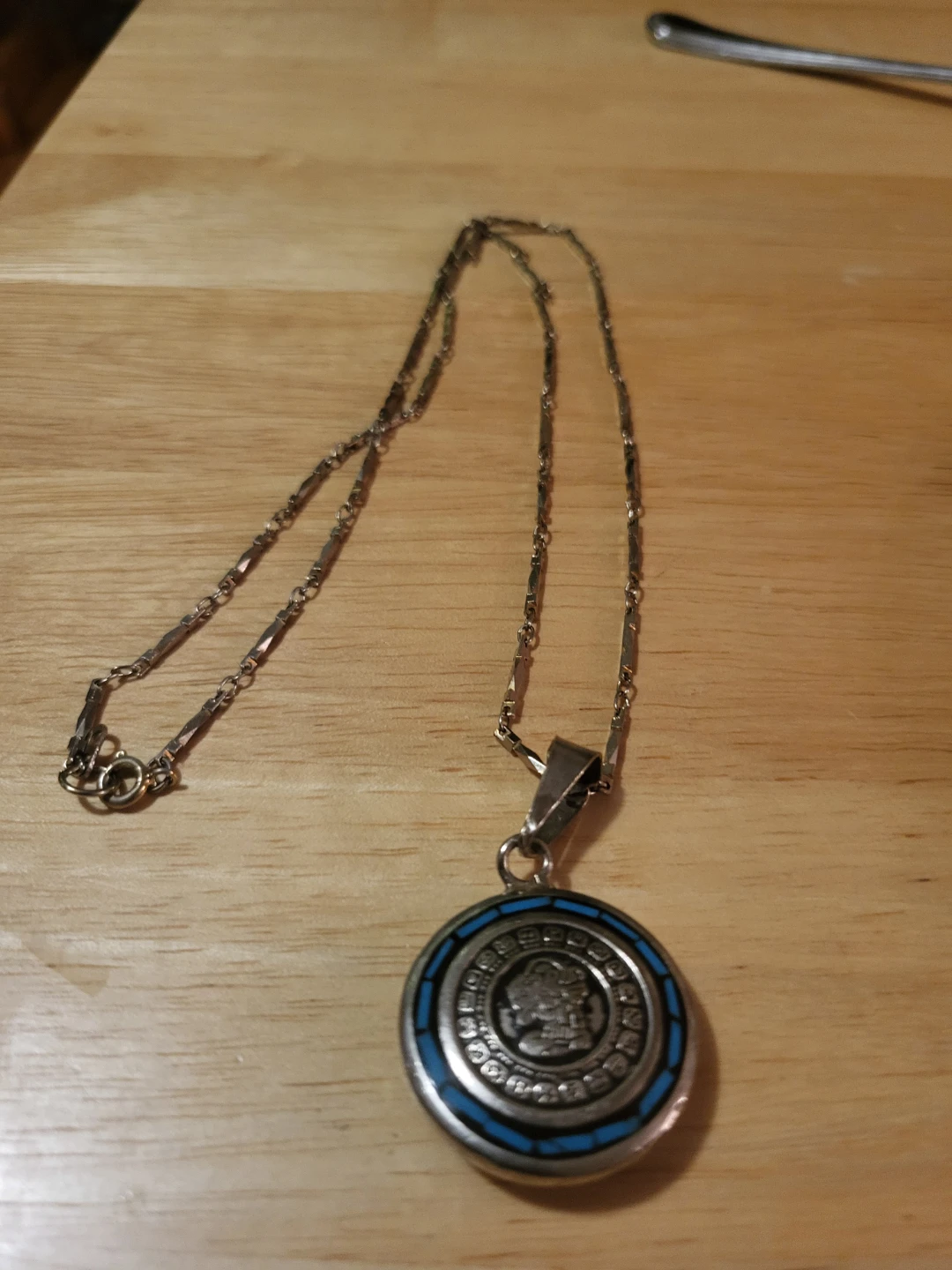 Sterling Silver Aztec Calendar Pendant Necklace - photo 3