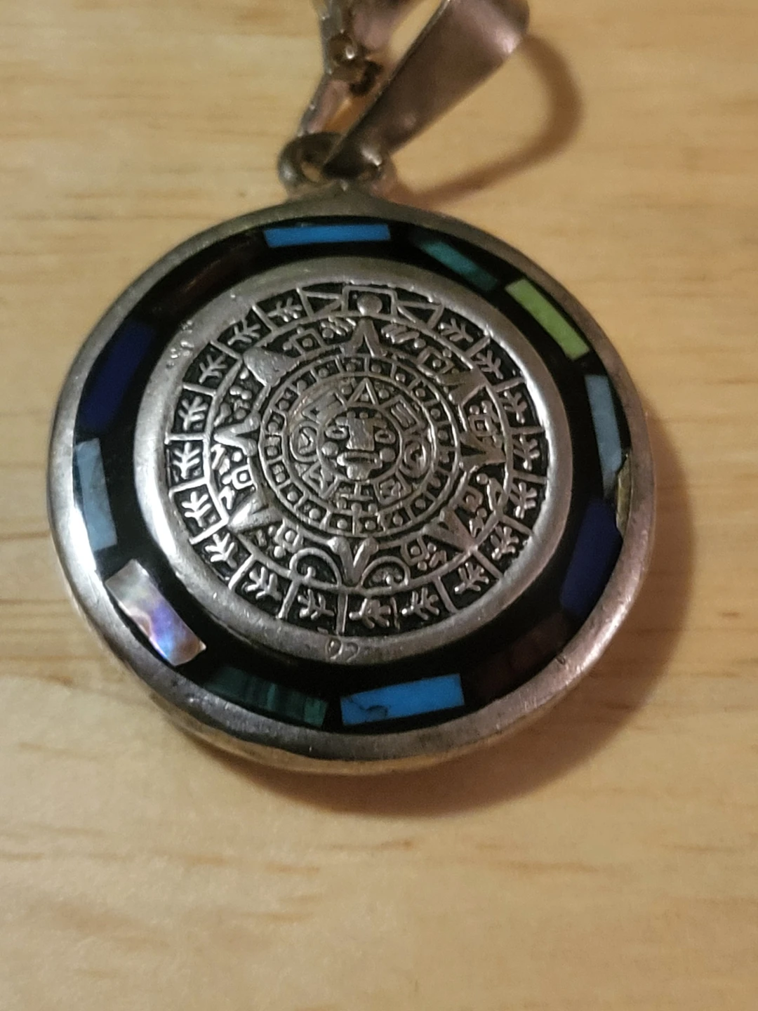 Sterling Silver Aztec Calendar Pendant Necklace - photo 4