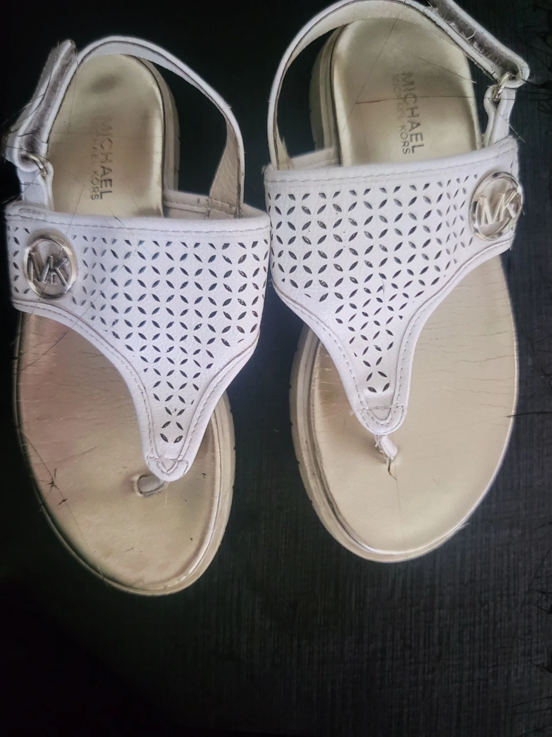 Michael Kors White & Gold Thong Sandals