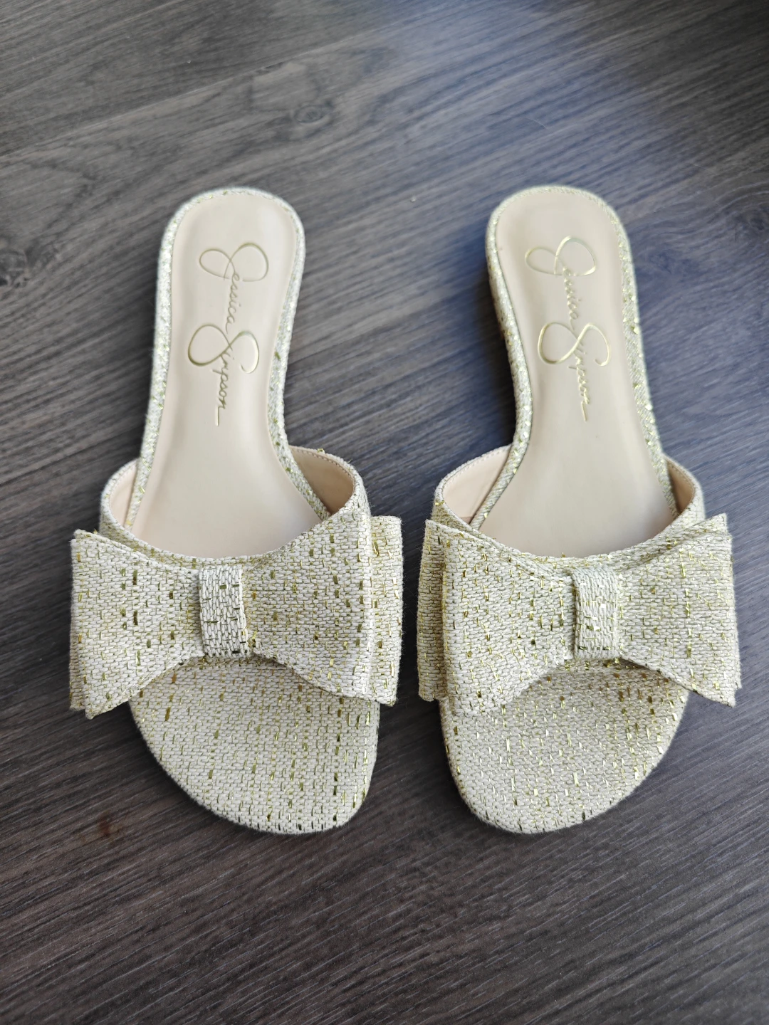 Gold Bow Slide Sandals Size 6 New ⚽