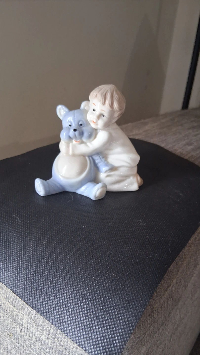 Ceramic Figurine of Child Hugging Teddy Bear - photo 2