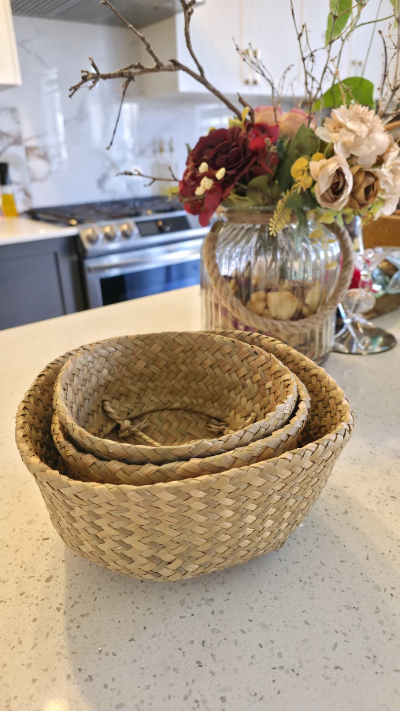 Plant Baskets for sale, Set of 3 Woven Baskets with Handles - photo 3