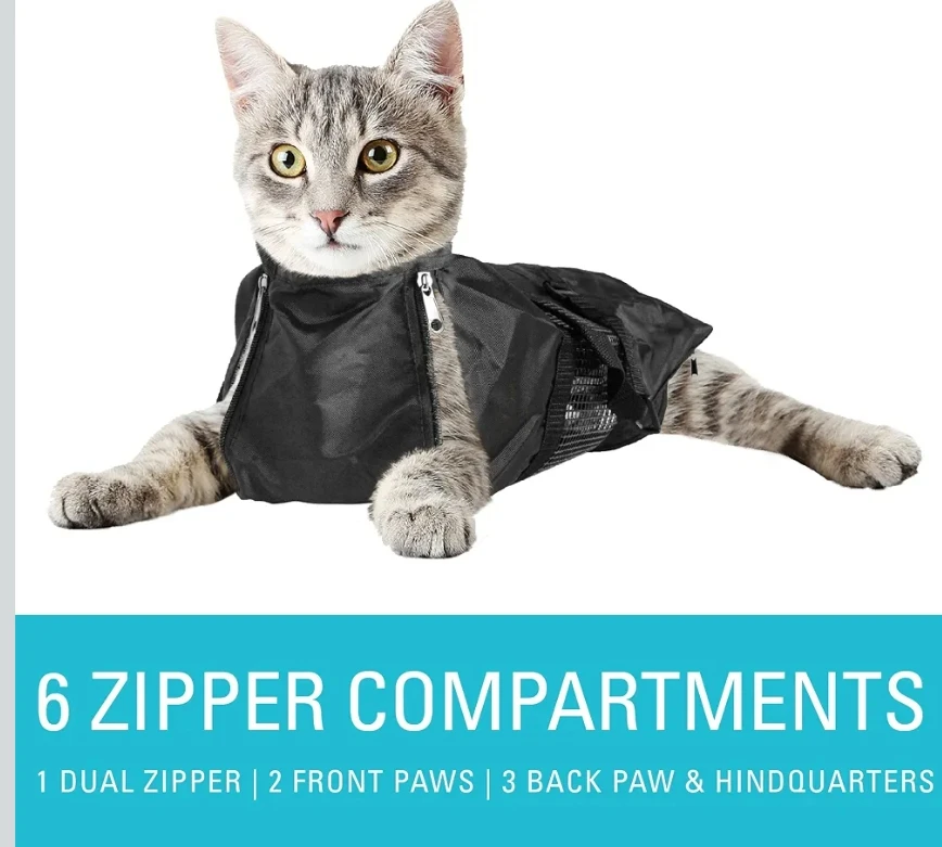 Black Cat Grooming Restraint Bag with Free Muzzle
