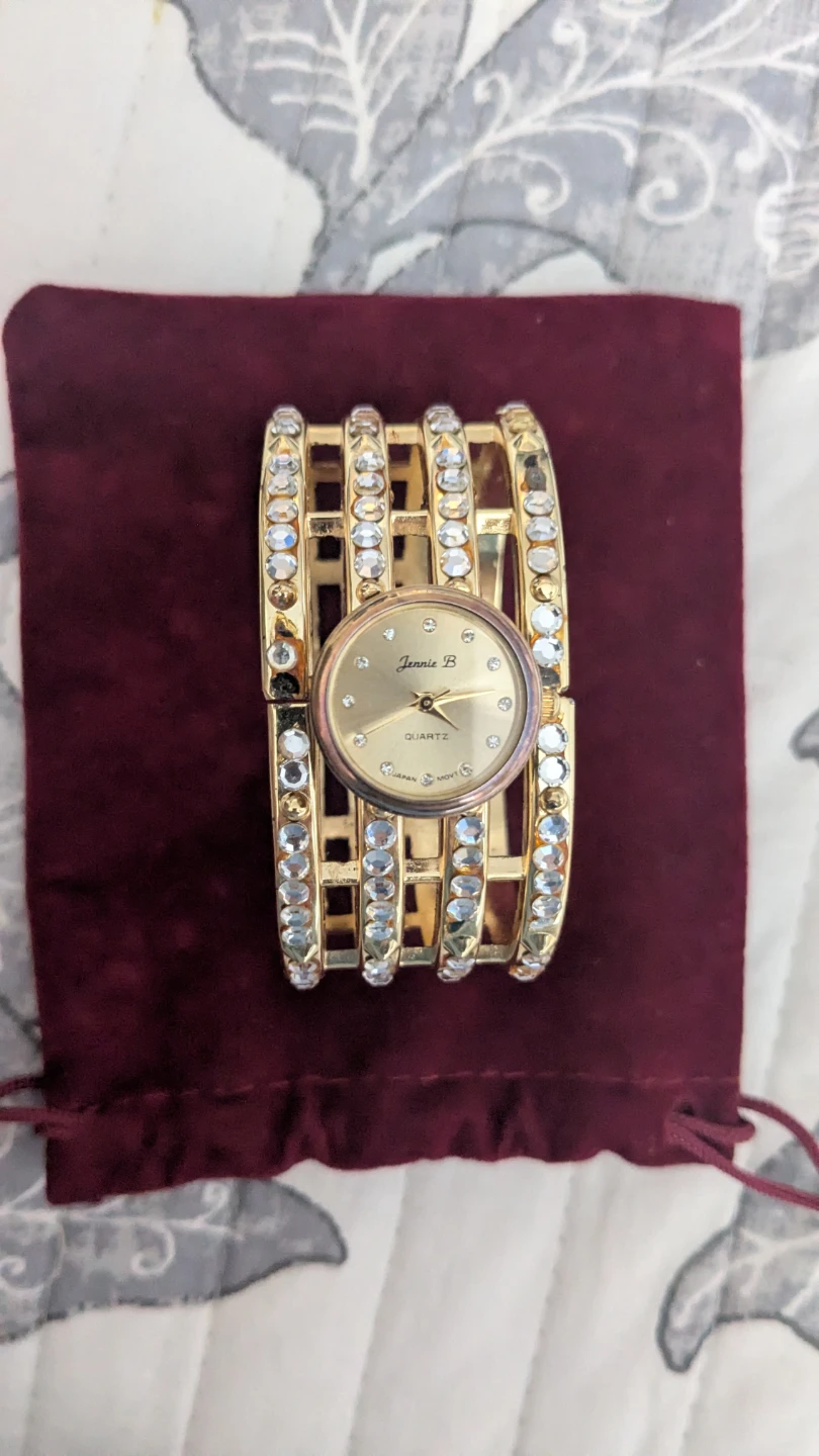 Jennie B. women's gold-tone cuff watch with crystals