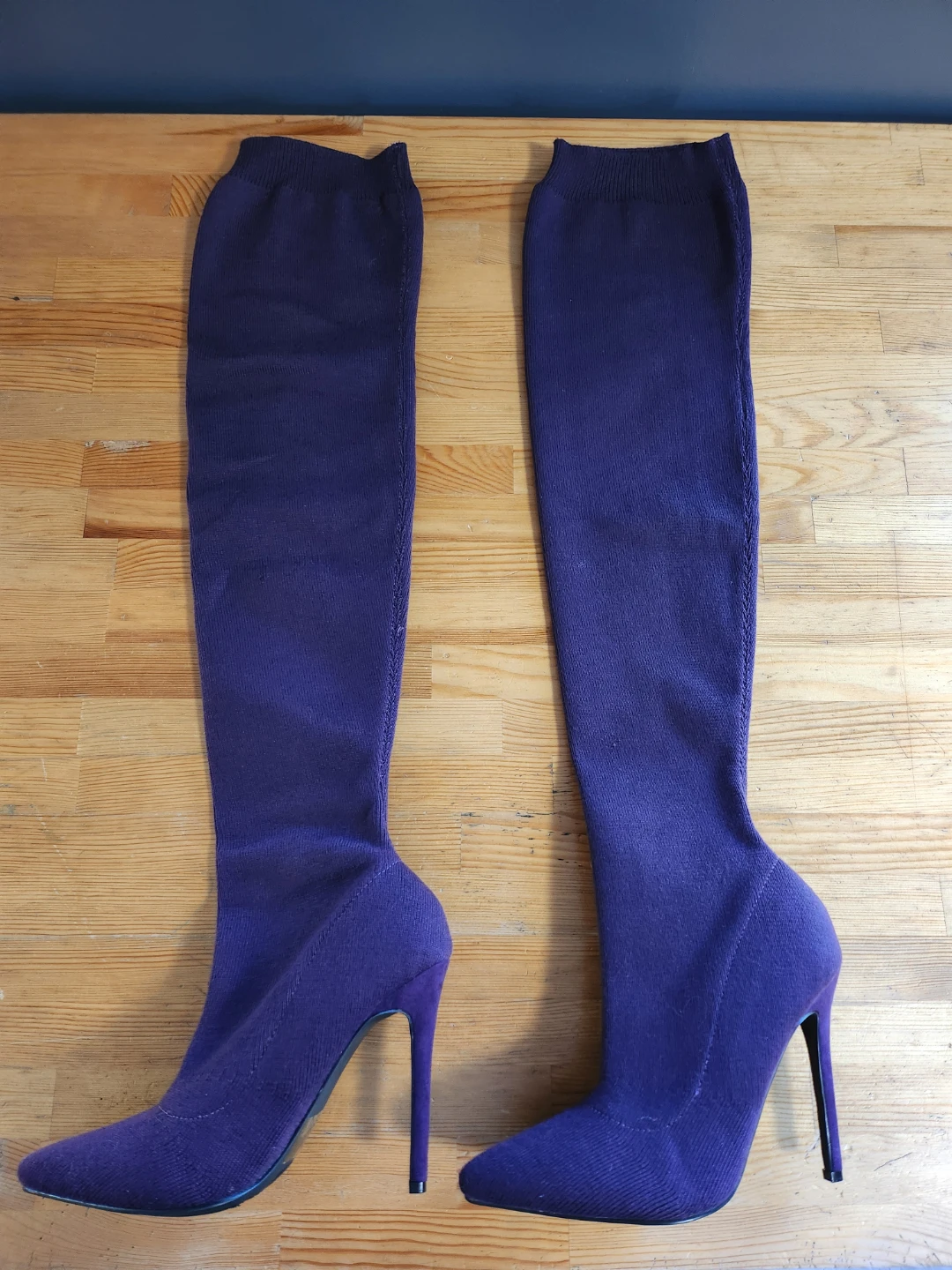 Veronique Purple Knit Over-the-Knee Stiletto Boots- (Size 6 US) - photo 2