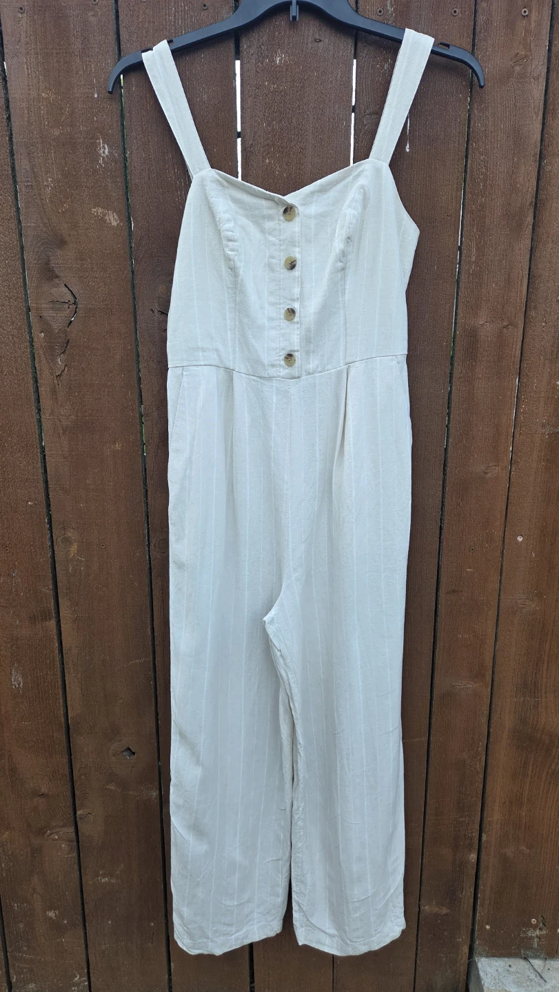 Old Navy Cream Striped Jumpsuit Size S