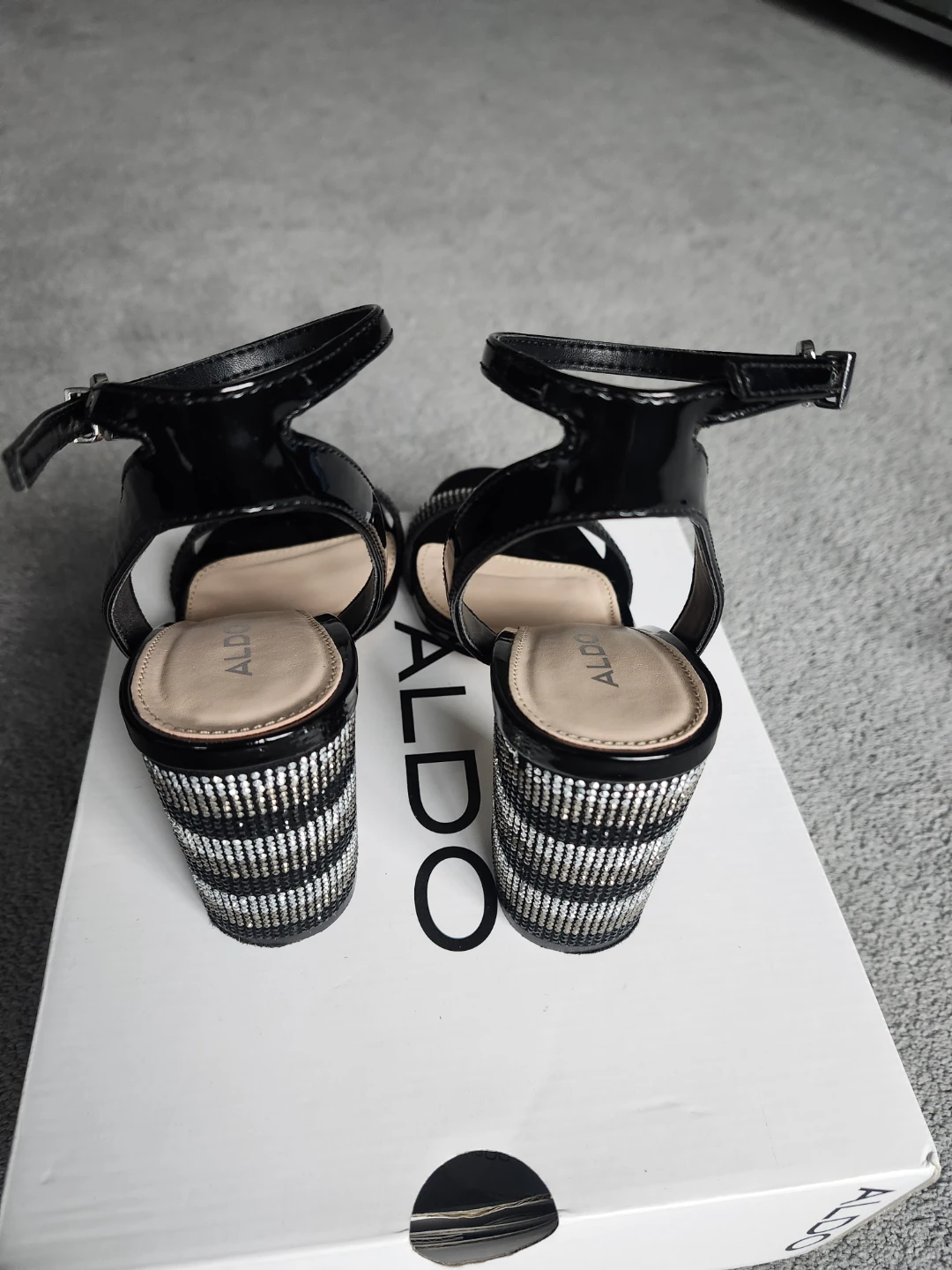 ALDO Black Patent Block Heels with Rhinestone Embellishments - photo 3