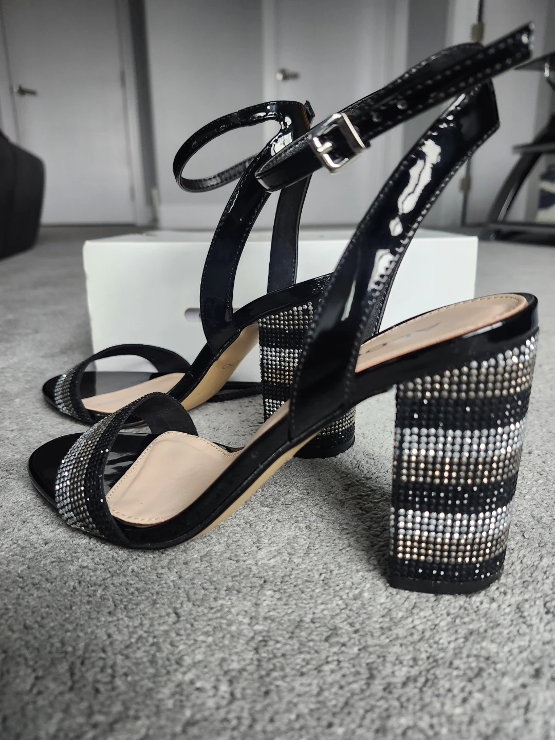 ALDO Black Patent Block Heels with Rhinestone Embellishments - photo 4
