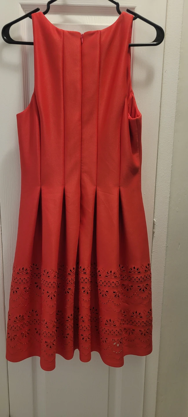 Coral Red Fit and Flare Dress with Laser Cut Hem - photo 2