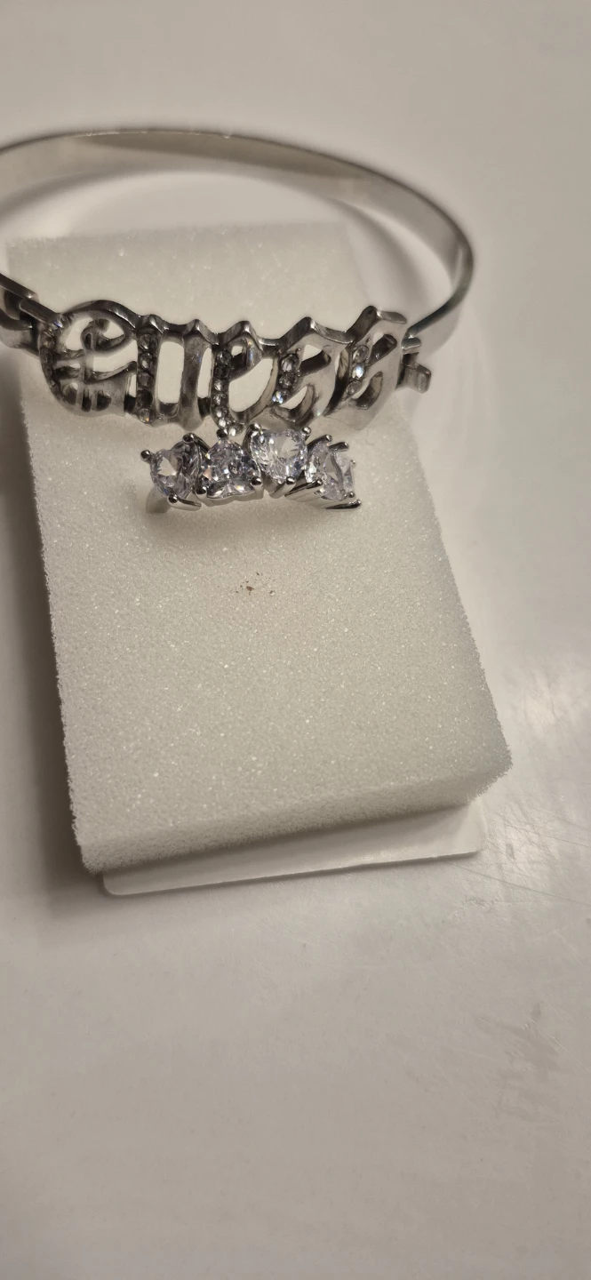 Silver Tone Bangle with  Guess. Script and CZ Ring Set - photo 5