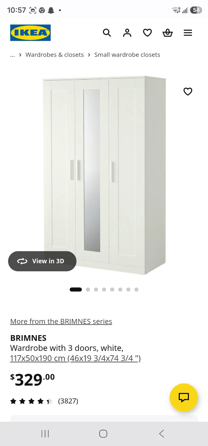 IKEA BRIMNES Wardrobe with 3 doors, white