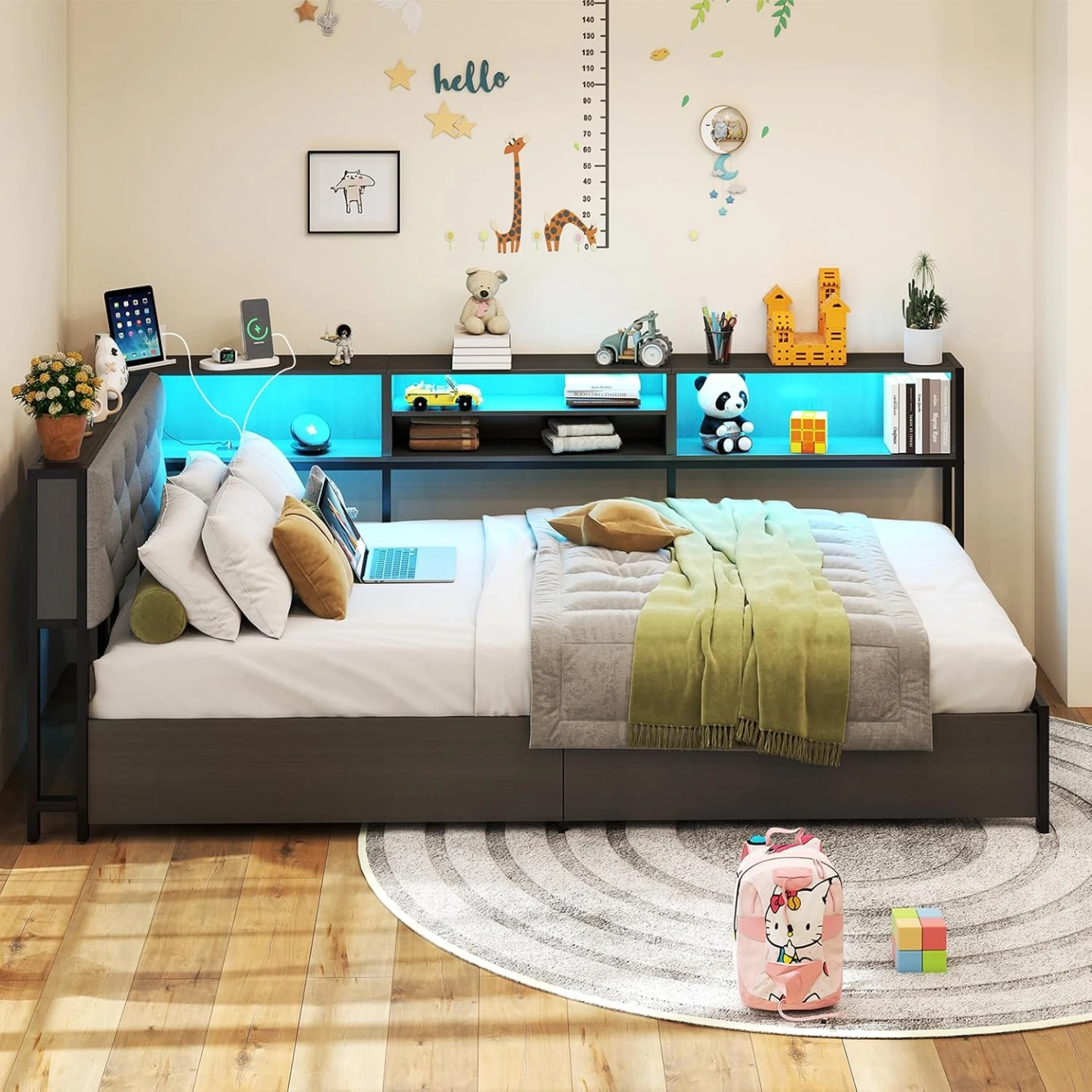 Twin XL corner bed frame with storage