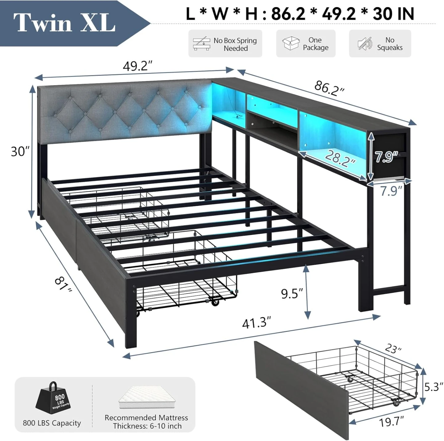 Twin XL corner bed frame with storage - photo 2