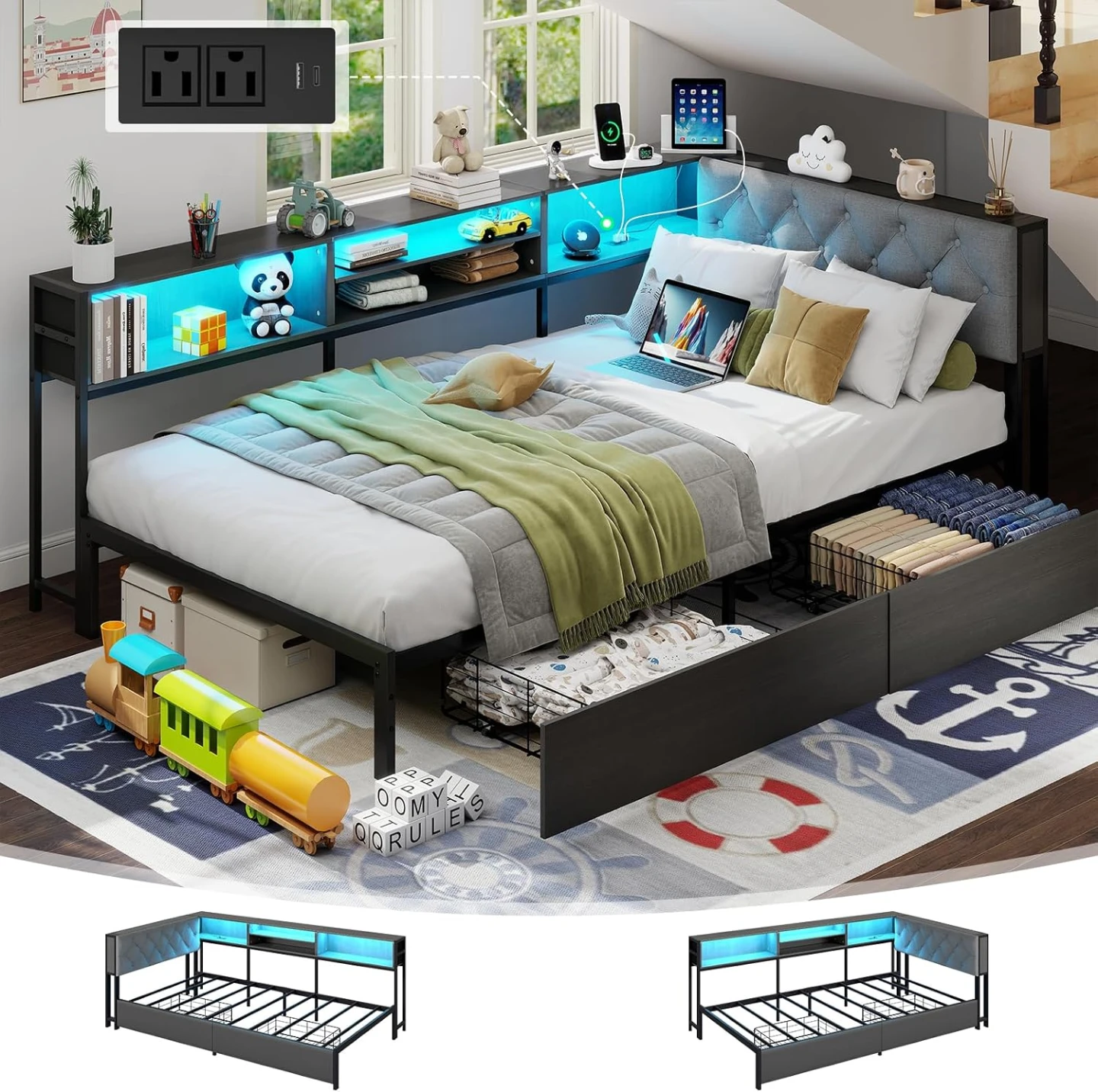 Twin XL corner bed frame with storage - photo 3