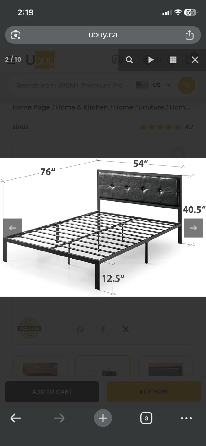 Faux Leather Classic Platform Bed Frame - Full size