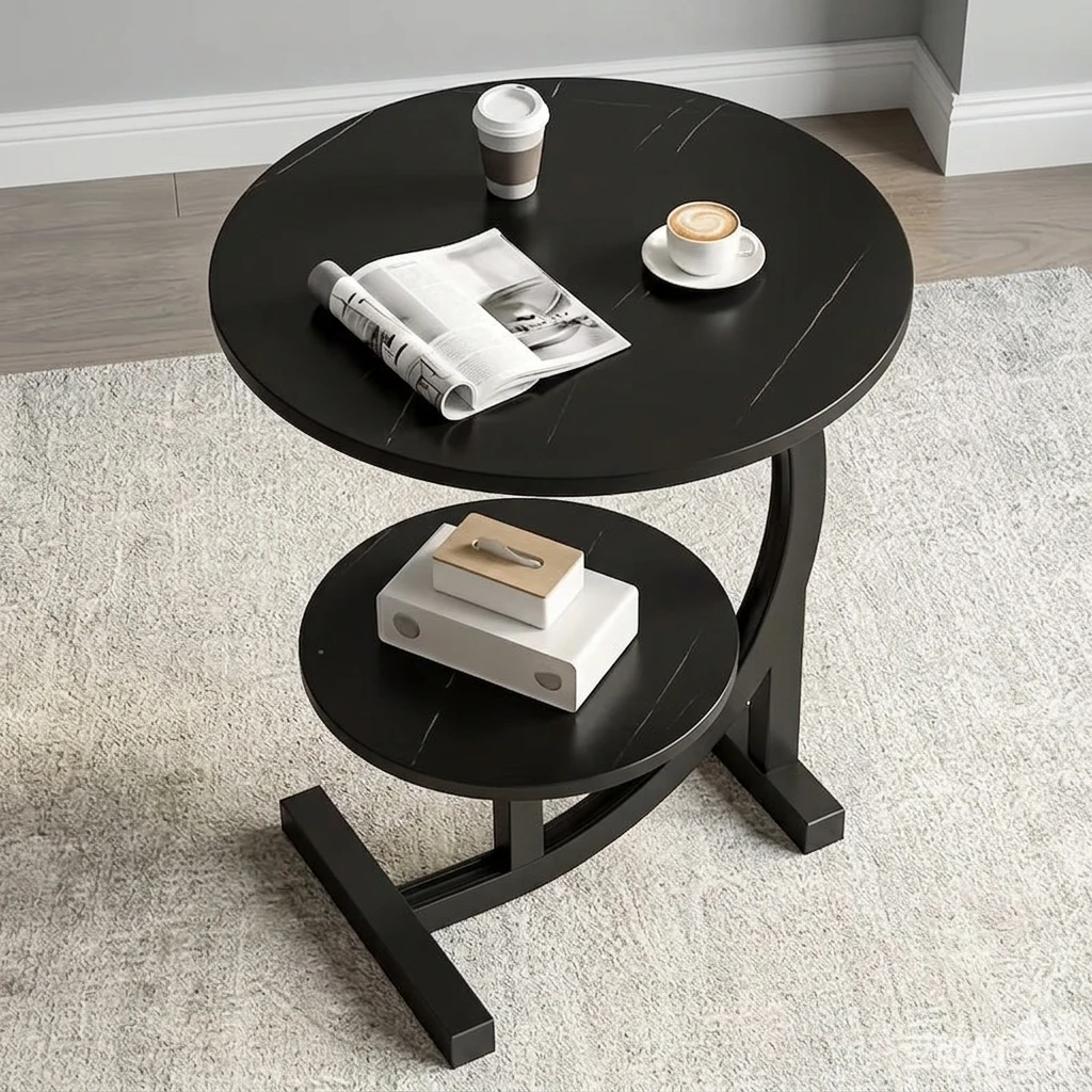 Modern Black Round Side Table with Two Tiers - photo 4