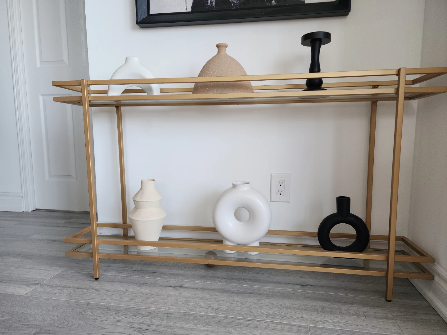 Gold Console Table with Glass Shelves + 6 objet(decor) - photo 3