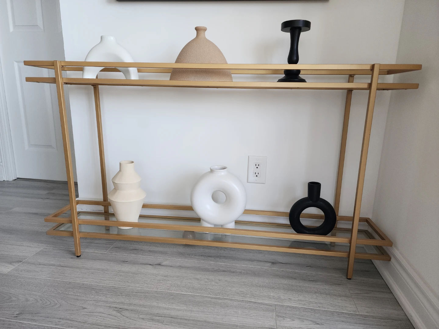 Gold Console Table with Glass Shelves + 6 objet(decor) - photo 4