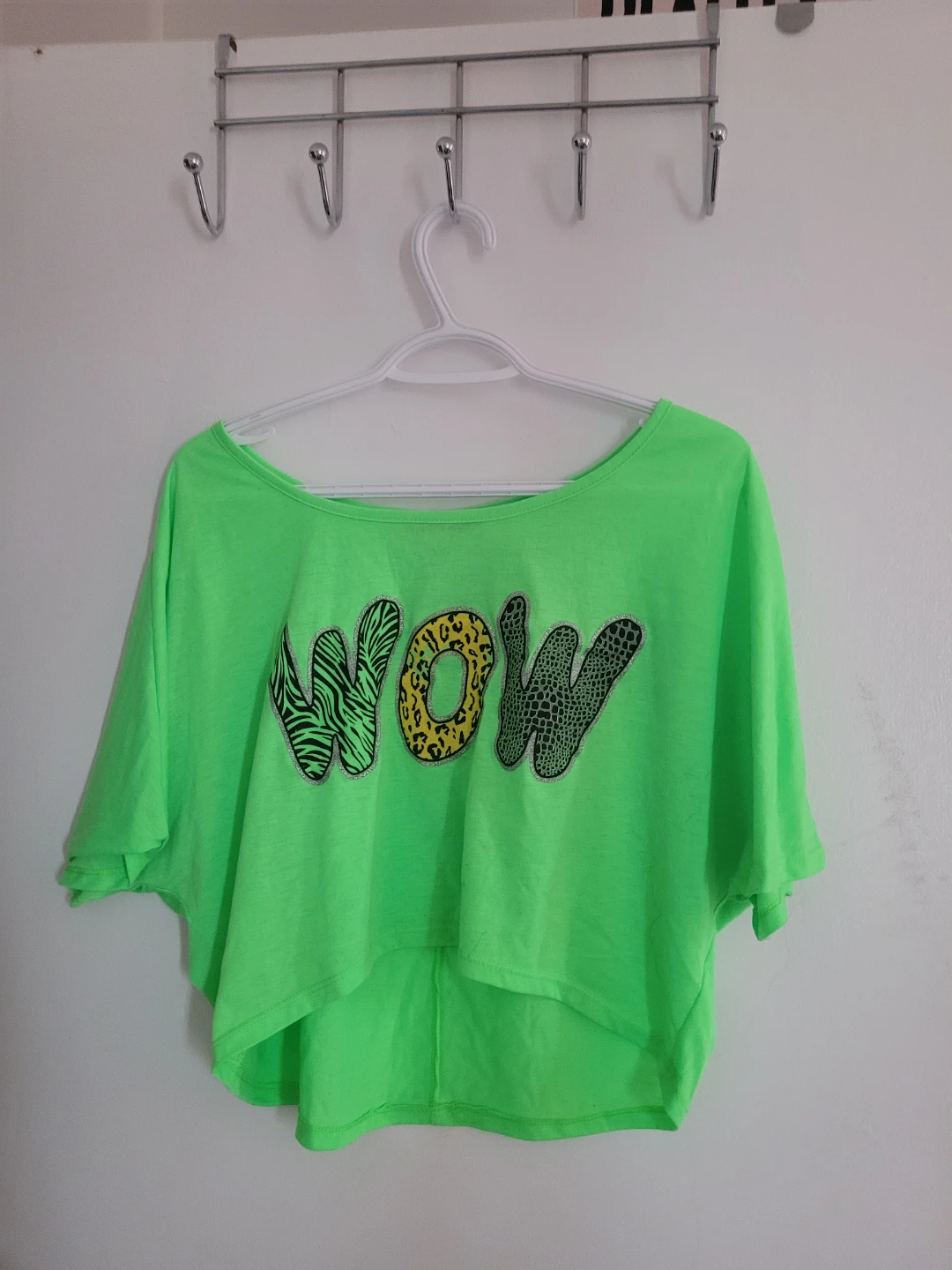 Neon Green "WOW" Graphic Crop Top