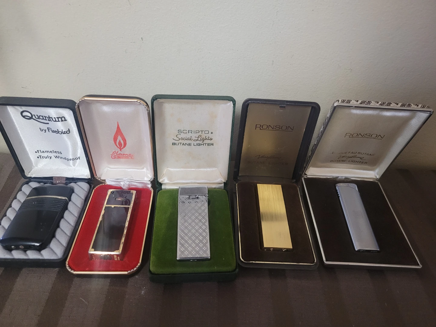 5 Vintage Lighter Ronson Scripto Colibri Flame Crest