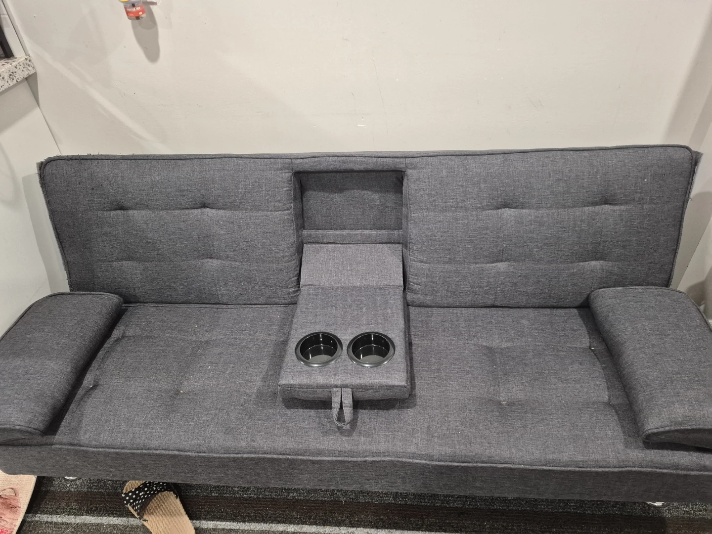 Grey Futon Sofa Bed with Sherpa Throw - photo 4