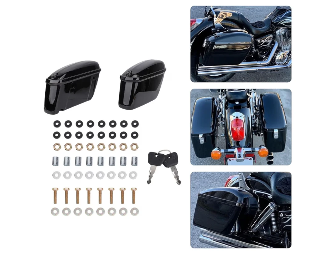 Black Motorcycle Saddlebags with Hardware - photo 3