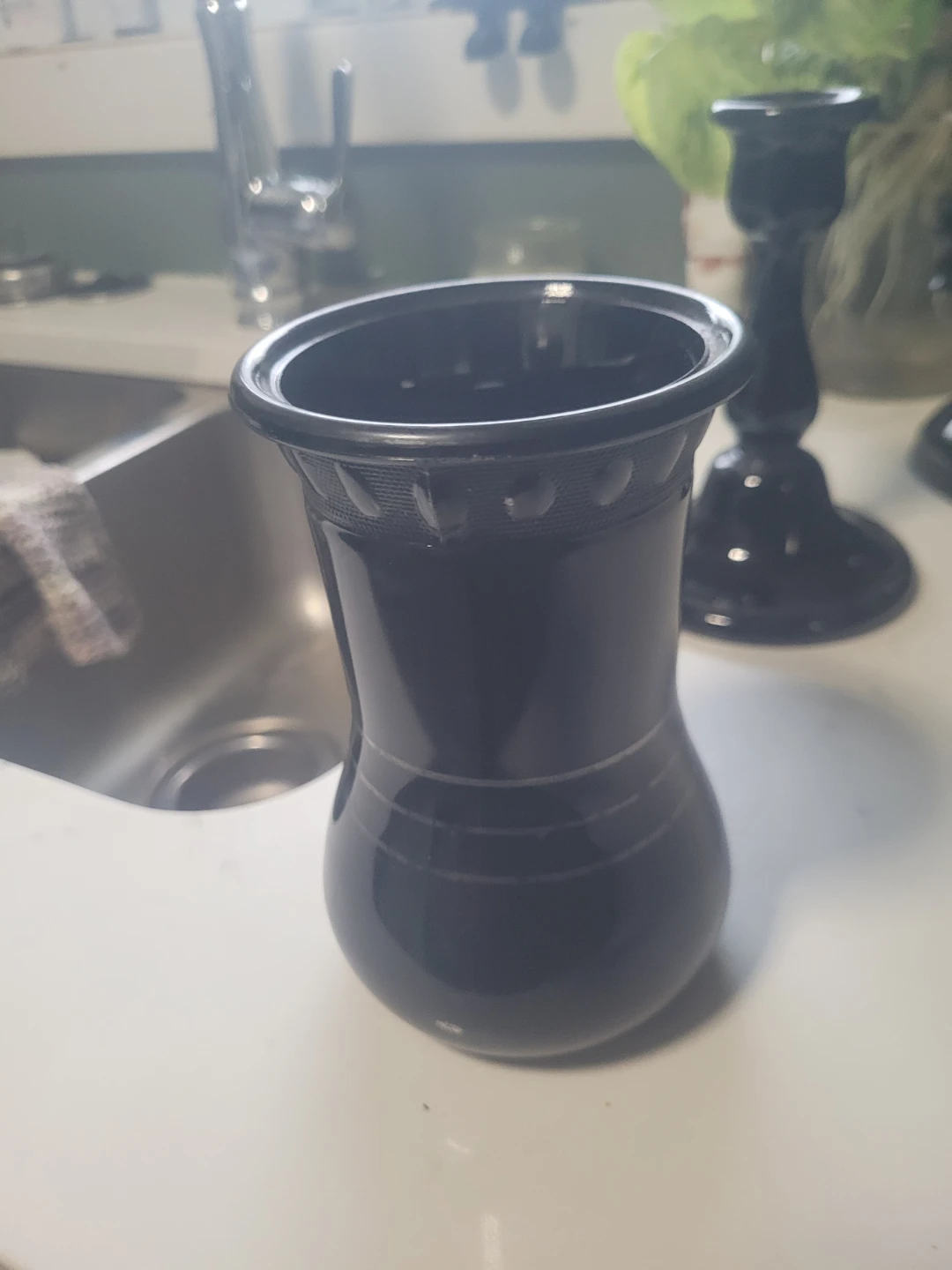 Black Glass Candlestick and Bud Vase Set - photo 2