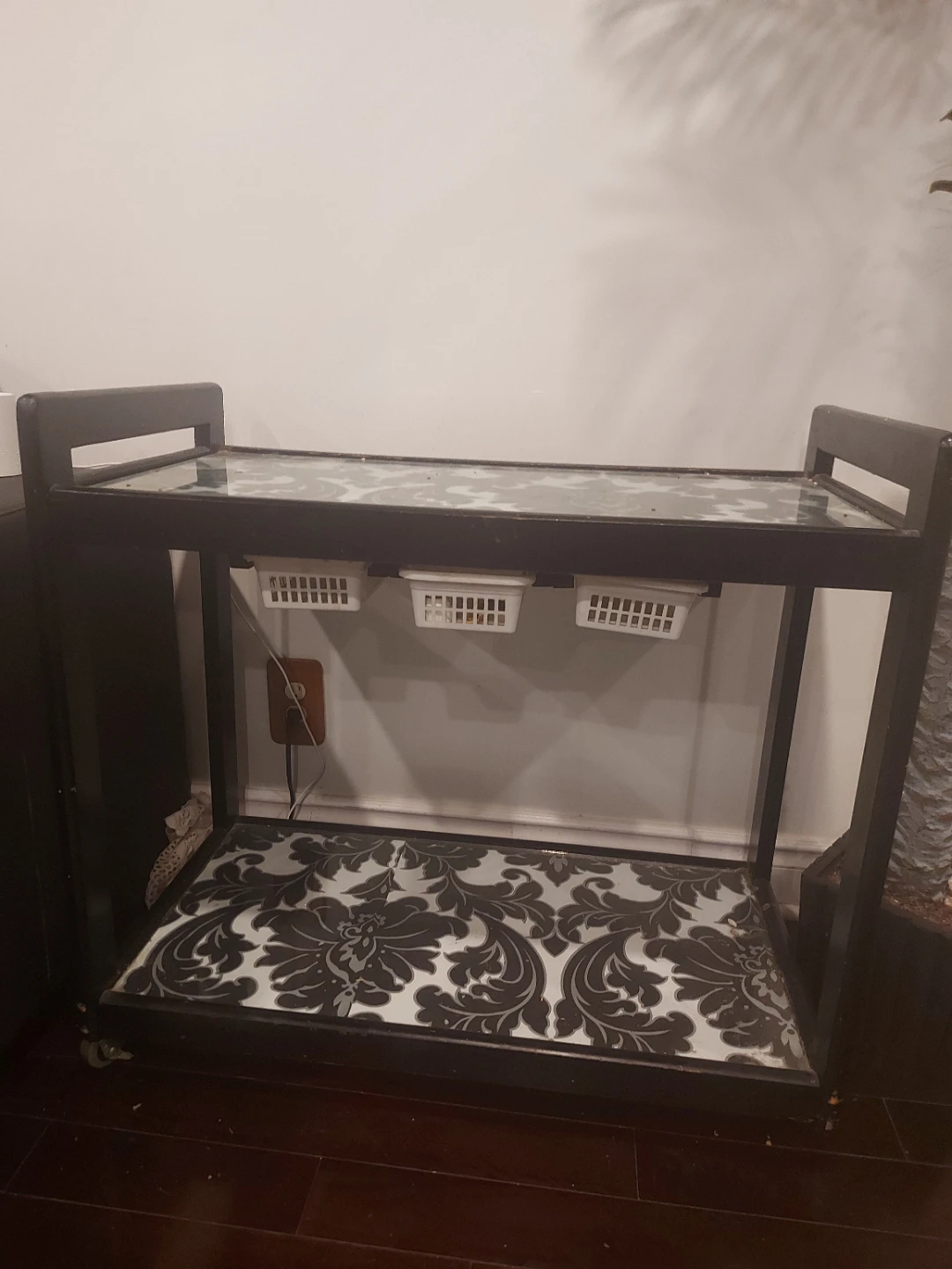 Black Bar Cart with Damask Pattern