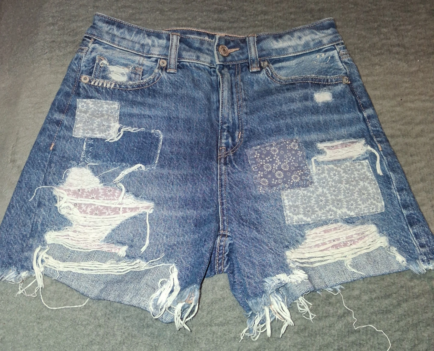 American Eagle Distressed Denim Shorts with Patches