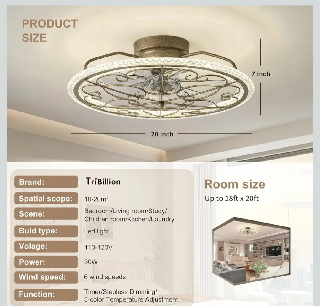 TriBillion Ceiling Fan with Light 20 inch - photo 2