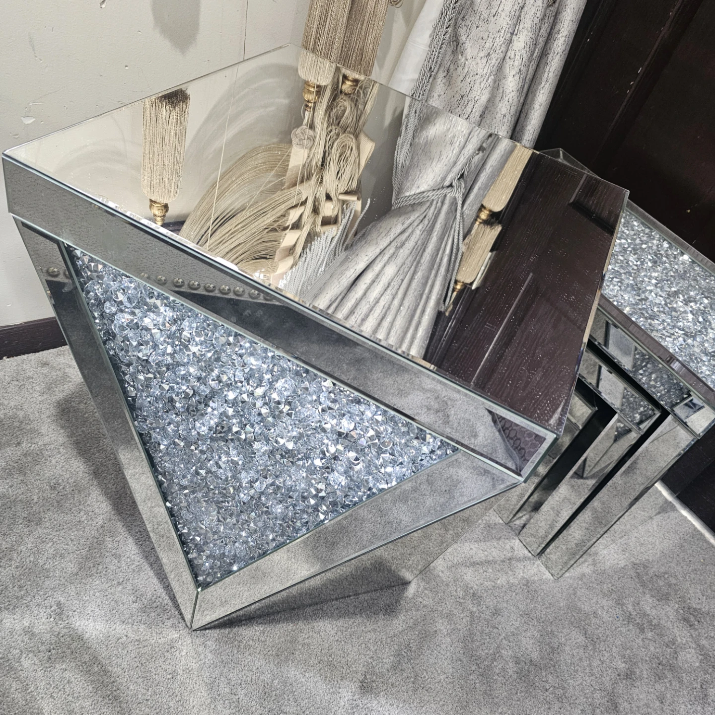 Crushed Crystal Mirrored Accent Table