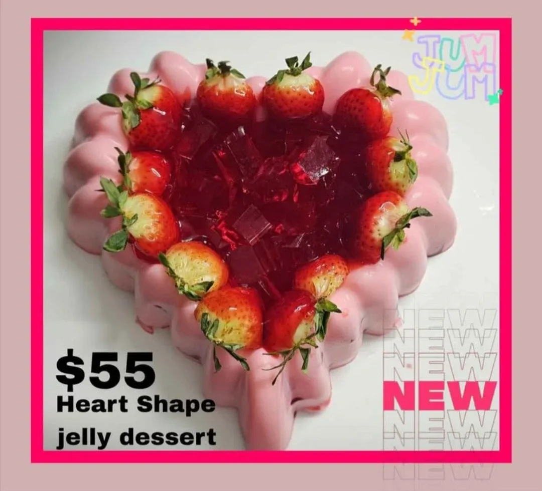 Heart Shape Jelly Dessert with Strawberries