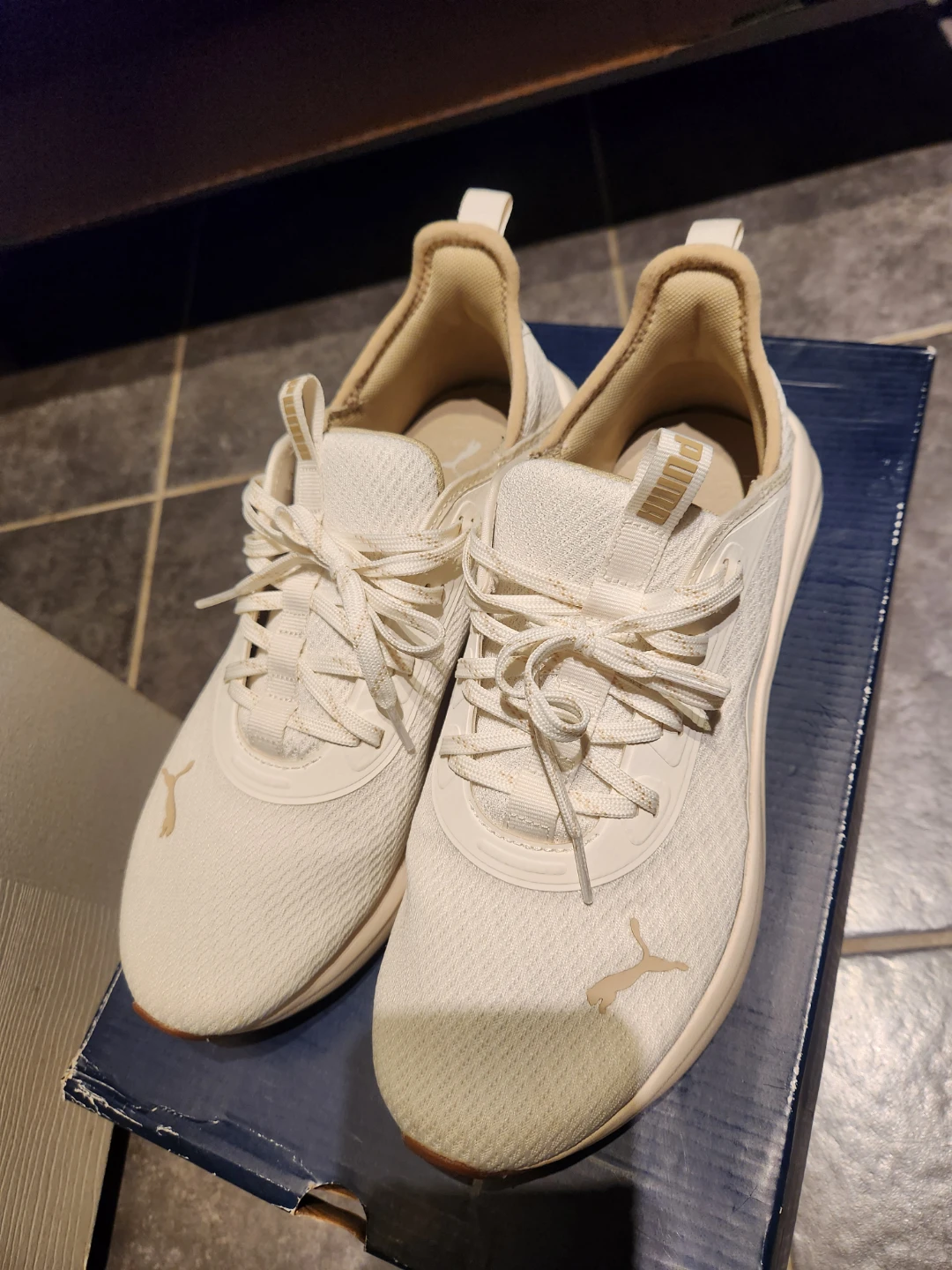 Puma white running shoes