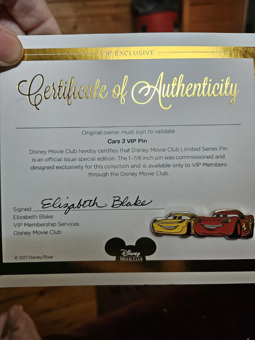 Cars 3 VIP Pin - Disney Movie Club Limited Series