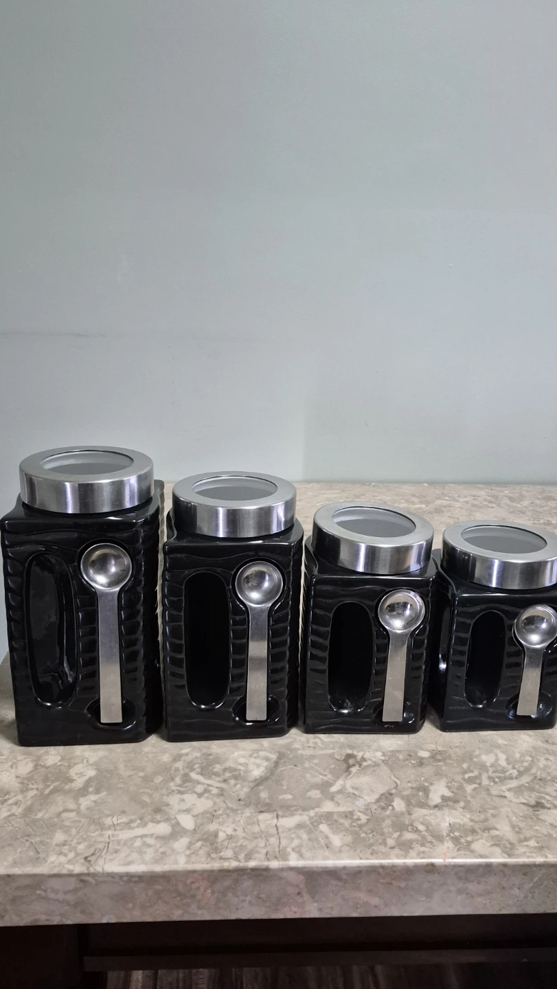 Set of 4 Black Canisters with Spoons - photo 3