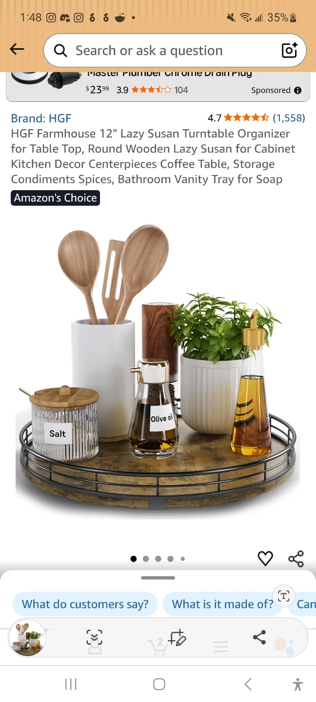 Round Wood and Metal lazy  susan - photo 3