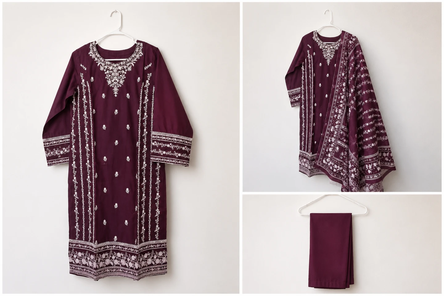 Embroidered Maroon 3-Piece Suit