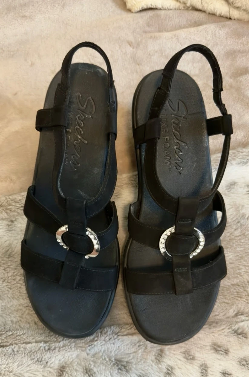 Skechers Black Wedge Sandals