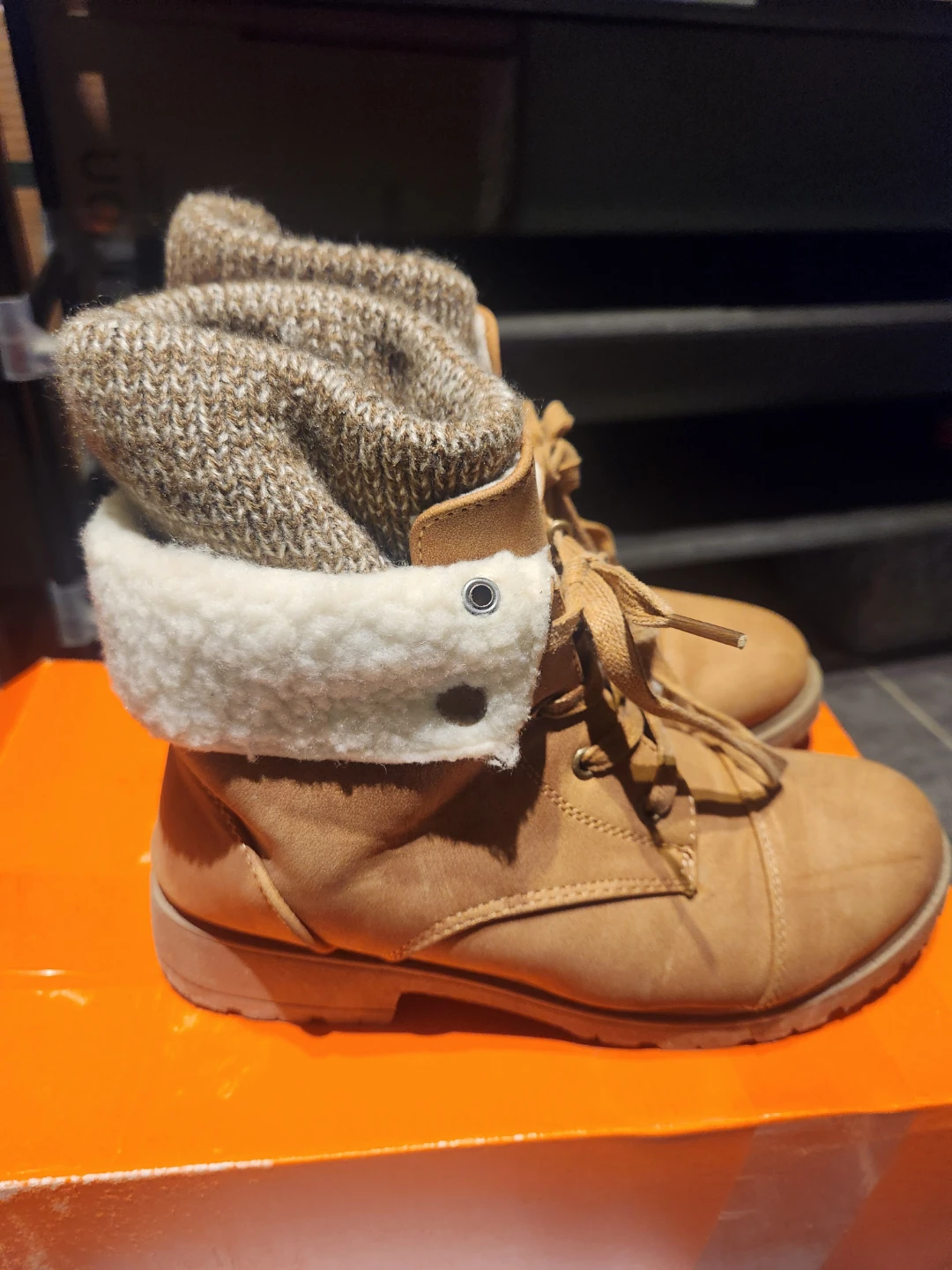 Women's Tan Faux Suede Lace-Up Winter Boots