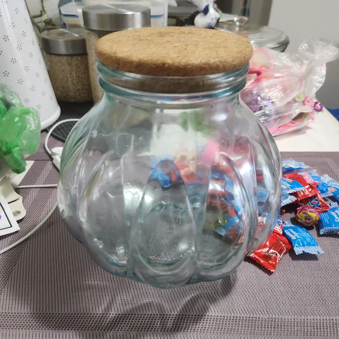 Glass storage jar with cork lid