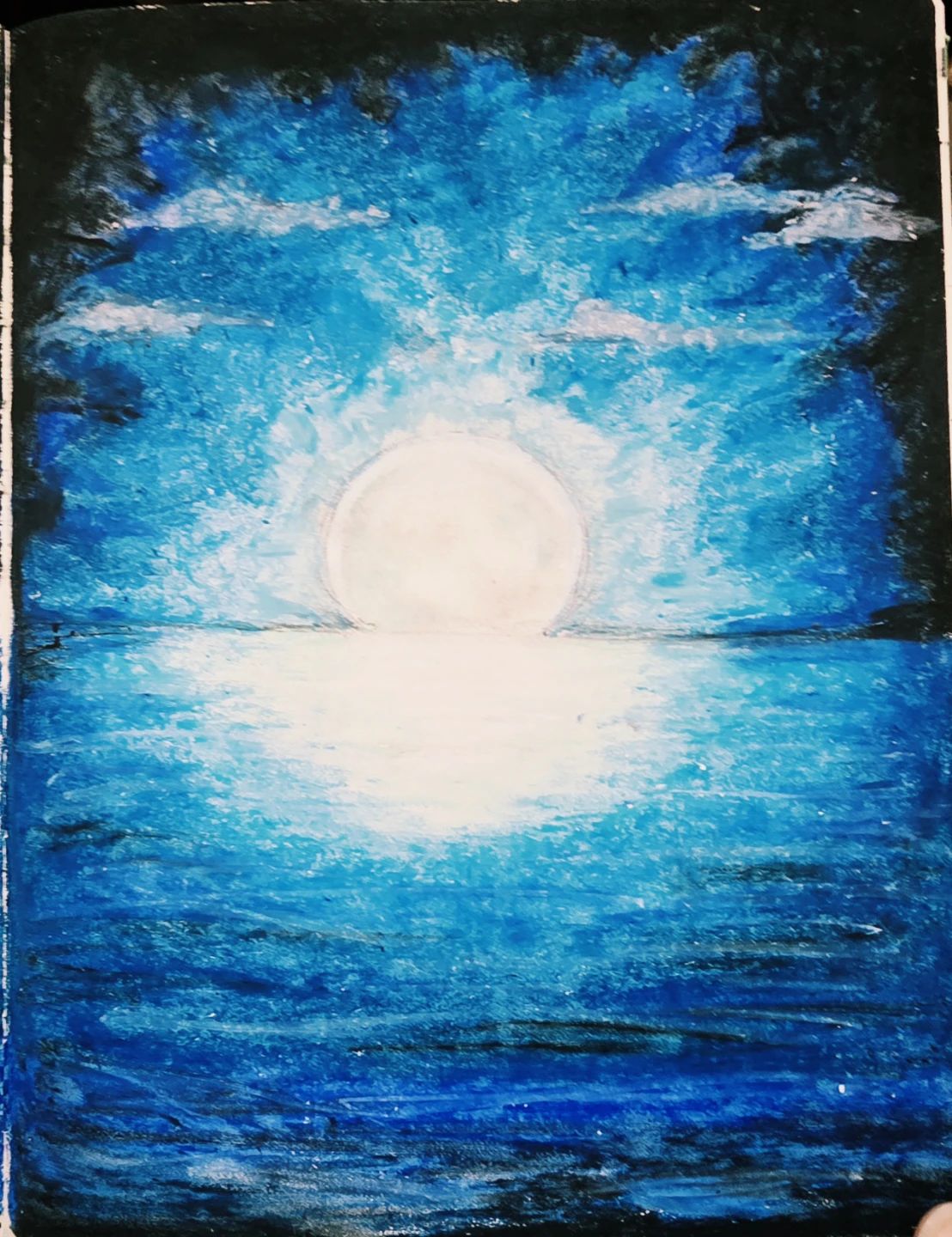 Original Art - Moonlit Ocean Scene (Oil Pastel) - photo 2